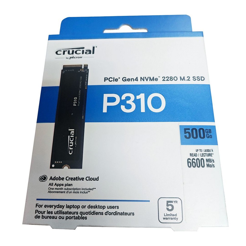 Crucial P310 500GB PCIe Gen4 NVMe M.2 2280 Interne Gaming SSD, tot 6.600 MB/ s, Compatibel met Laptop, Desktop PC & Draagbare Gameconsoles, Solid State Drive - CT500P310SSD801