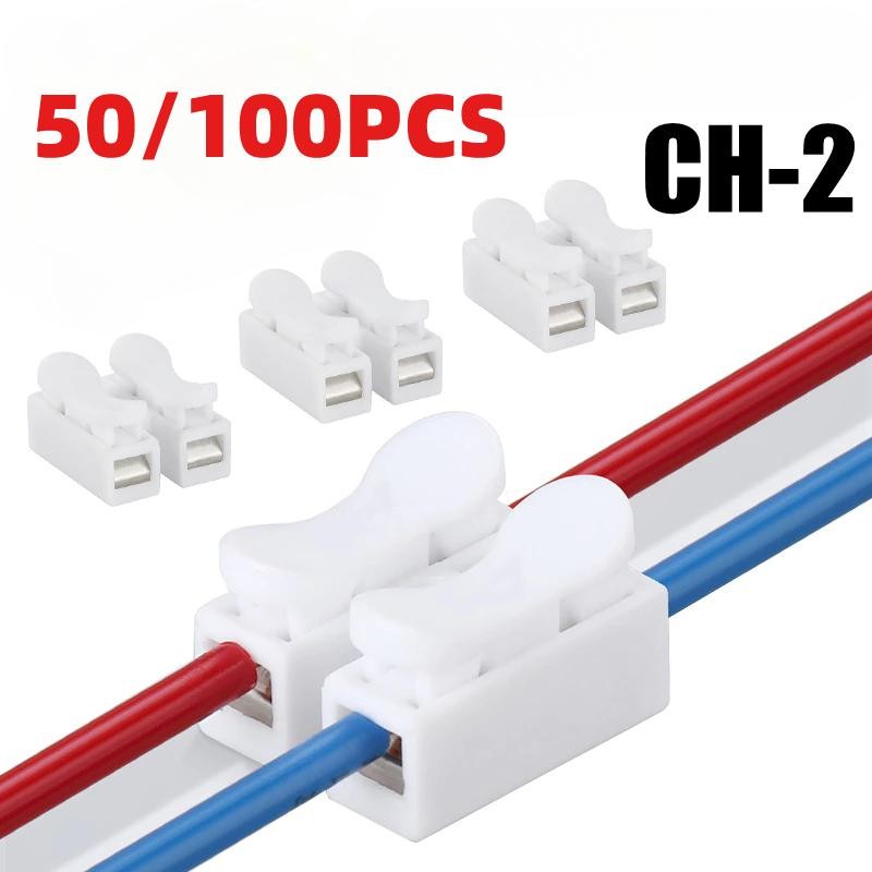 100Pcs 2-Pin Self Locking Electrical Cable Connector CH2 250V Quick ...