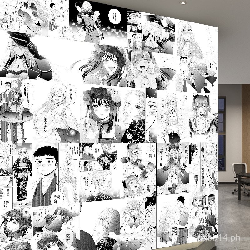 Japanese Anime Manga Two-Dimensional Black and White Background Wall ...