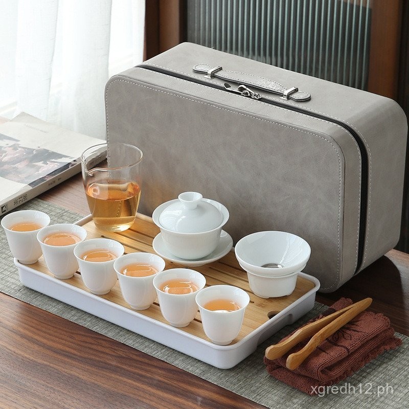 White Porcelain Tea Art Teaching Tea Set Travel Portable Bag Ceramic ...