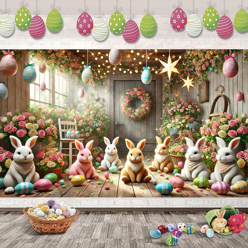 5x3ft Happy Easter Flowers Rabbit Photography Backdrop Flowers in ...