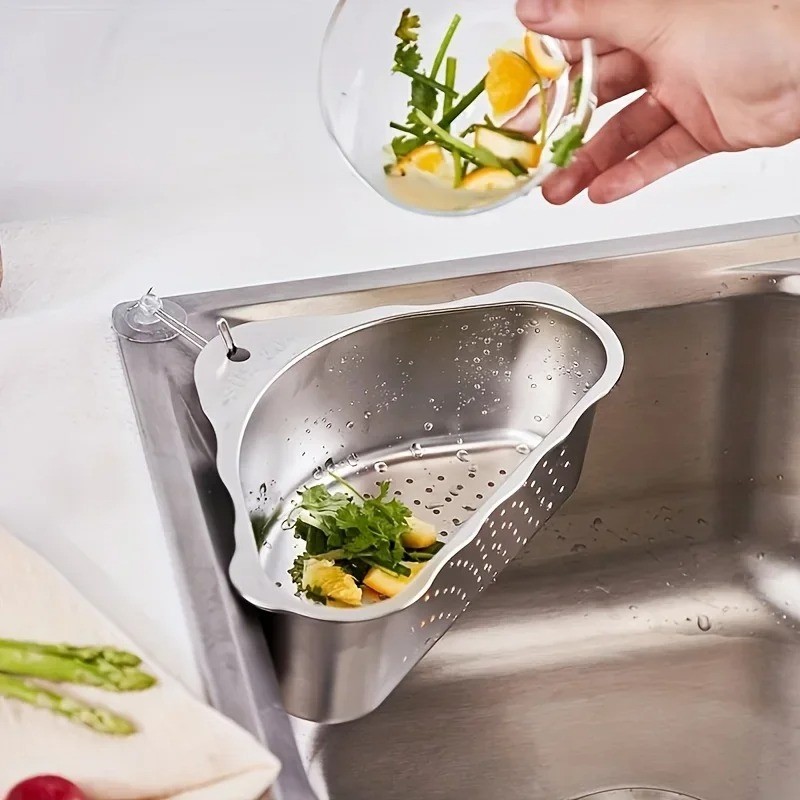 Kitchen Sink Drain Basket Stainless Steel Triangle Hanging Filter Drain ...