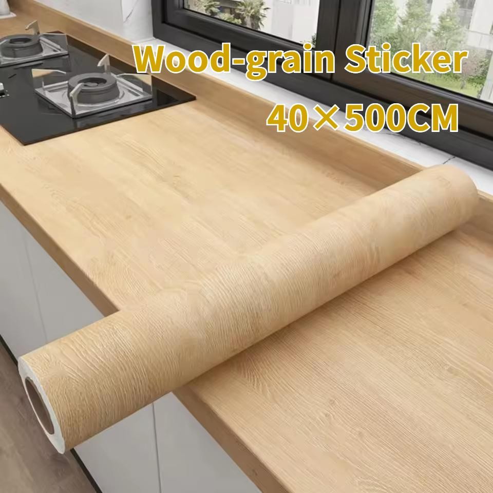 40*500cm Wood Grain PVC Waterproof Wallpaper Adhesiv Wall Decor Kitchen ...