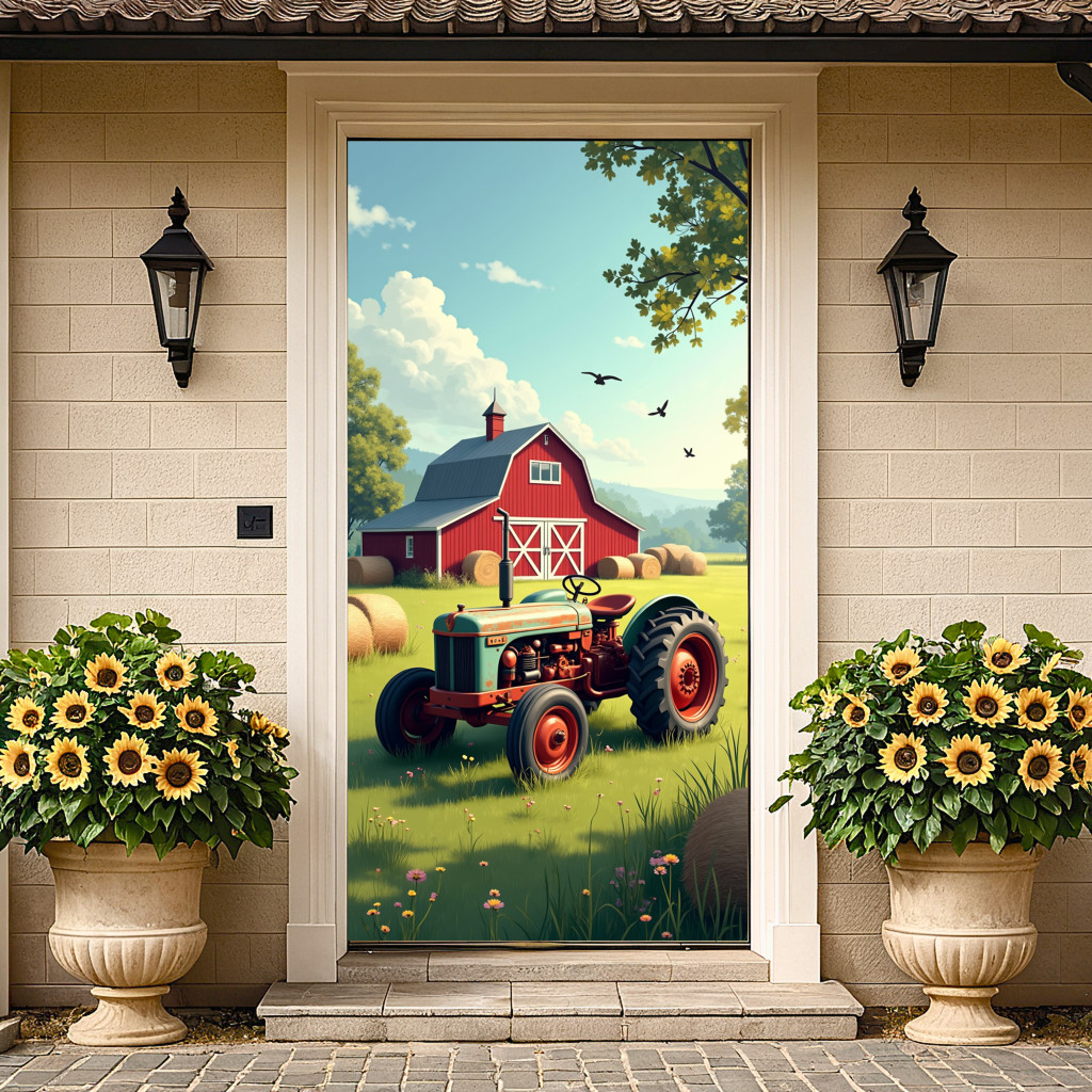 Farm Themed Event Backdrop Rustic Tractor Red Barn Banner Party ...