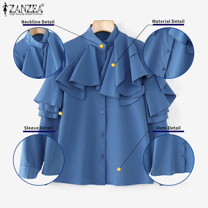 ZANZEA Women Vintage Crew Neck Patchwork Long Sleeve Button Cubic ...