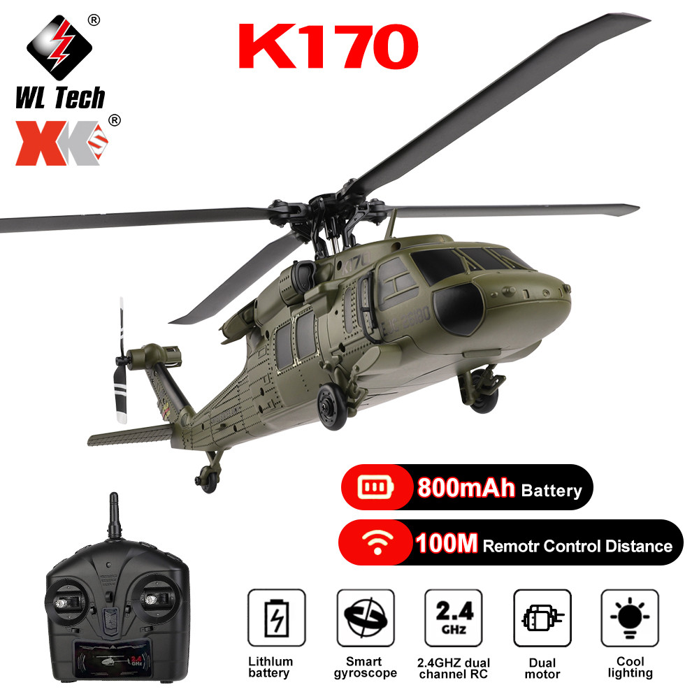 WL K170 Black Hawk RC Helicopter For Adults - 4CH 2.4G, Scale UH-60L Model, Ready To Fly, For Beginners