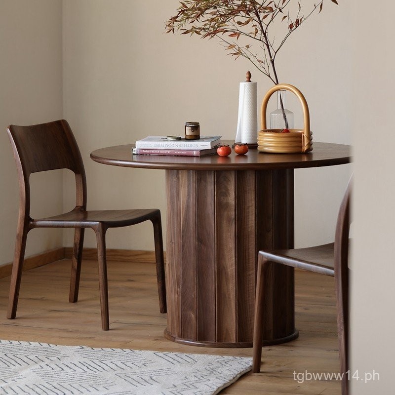 Nordic Round Solid Wood Dining Table Art Style Light Luxury Home Round ...