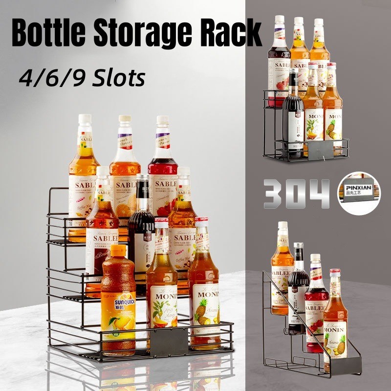 4/6/9 Slots Bottle Storage Rack Spice Shelf Stainless Steel Syrup ...
