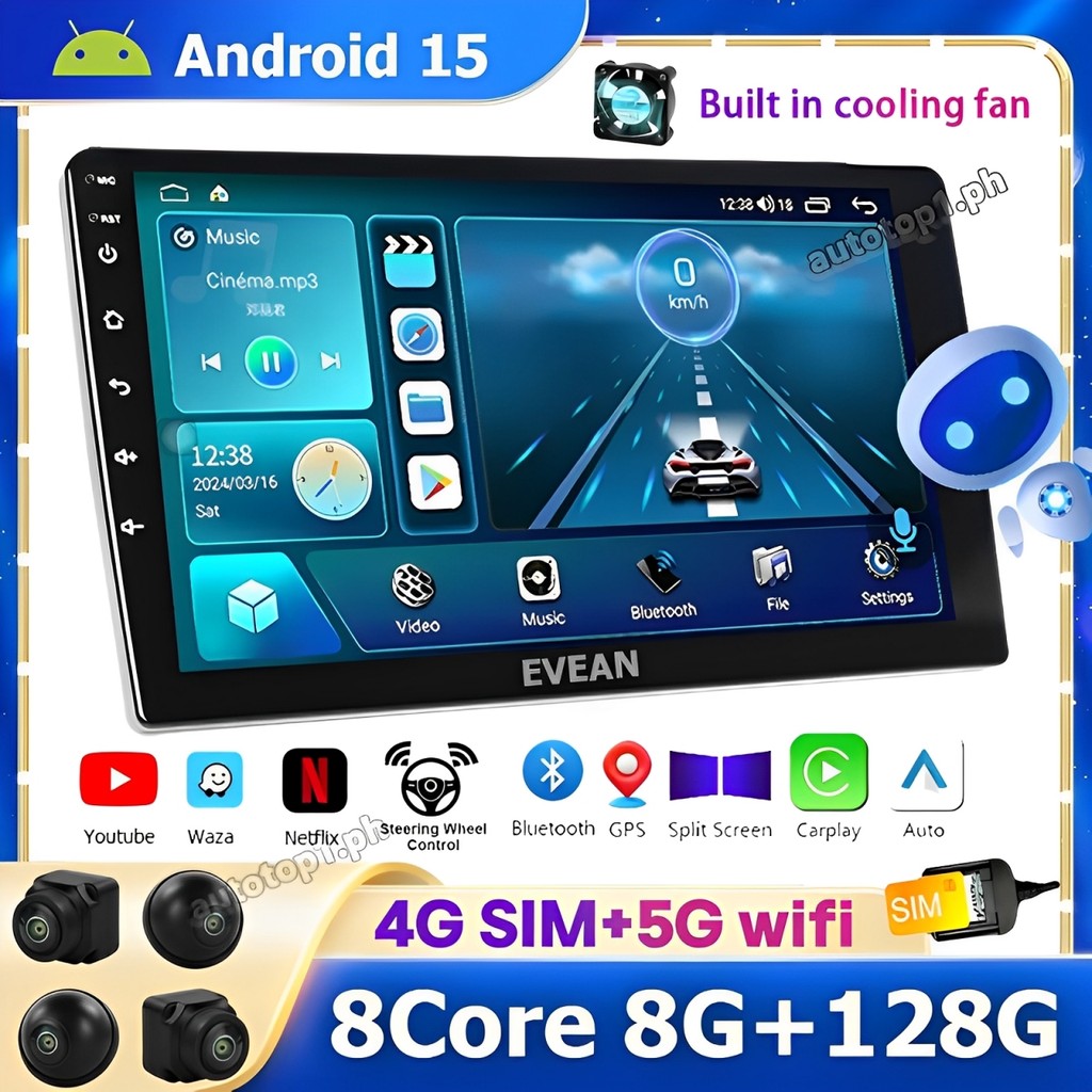 (4G SIM+with Cooling System Voice Control) 8core 8GB+128GB Android Car ...