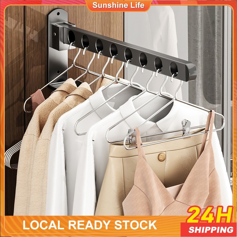 Folding Hanger Balcony Window Wall Mounted Telescopic Retractable Clothes  Towel Drying Rack Aluminum