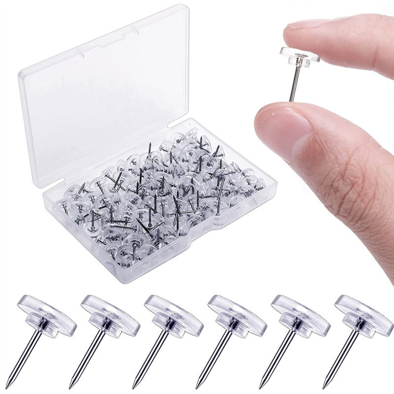 Push Pins Thumb Tacks ‌ Transparent Flat Head Round Pins for Kids ...