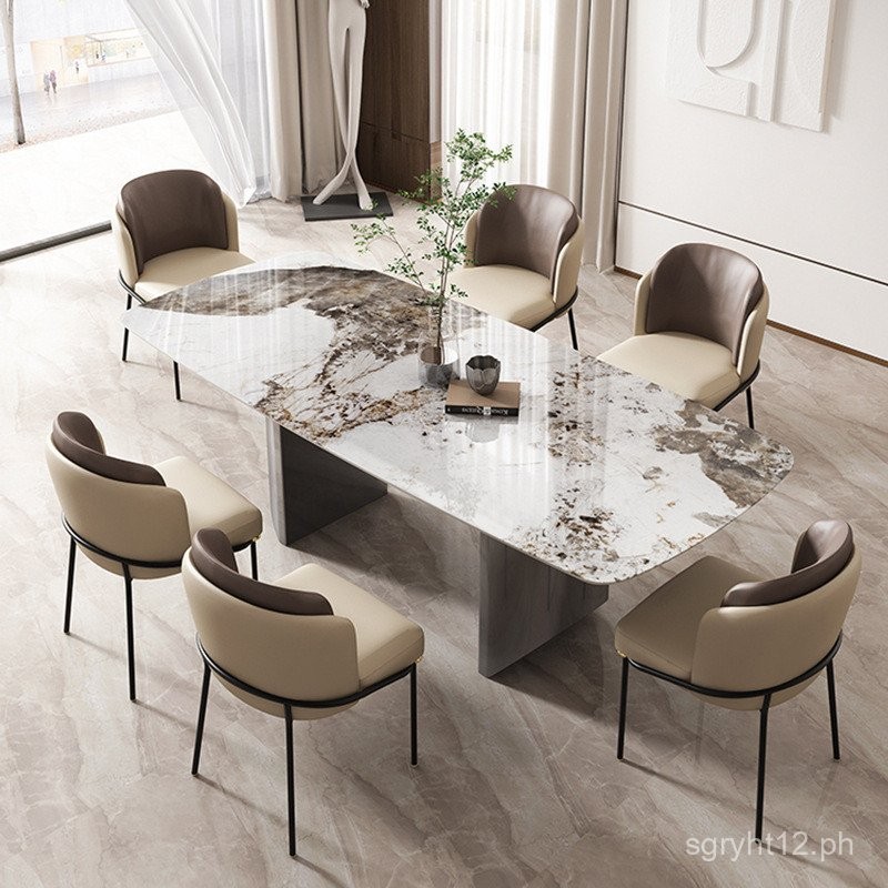 Italian Style Light Luxury Glossy Rock Slab Dining Table Rectangular ...