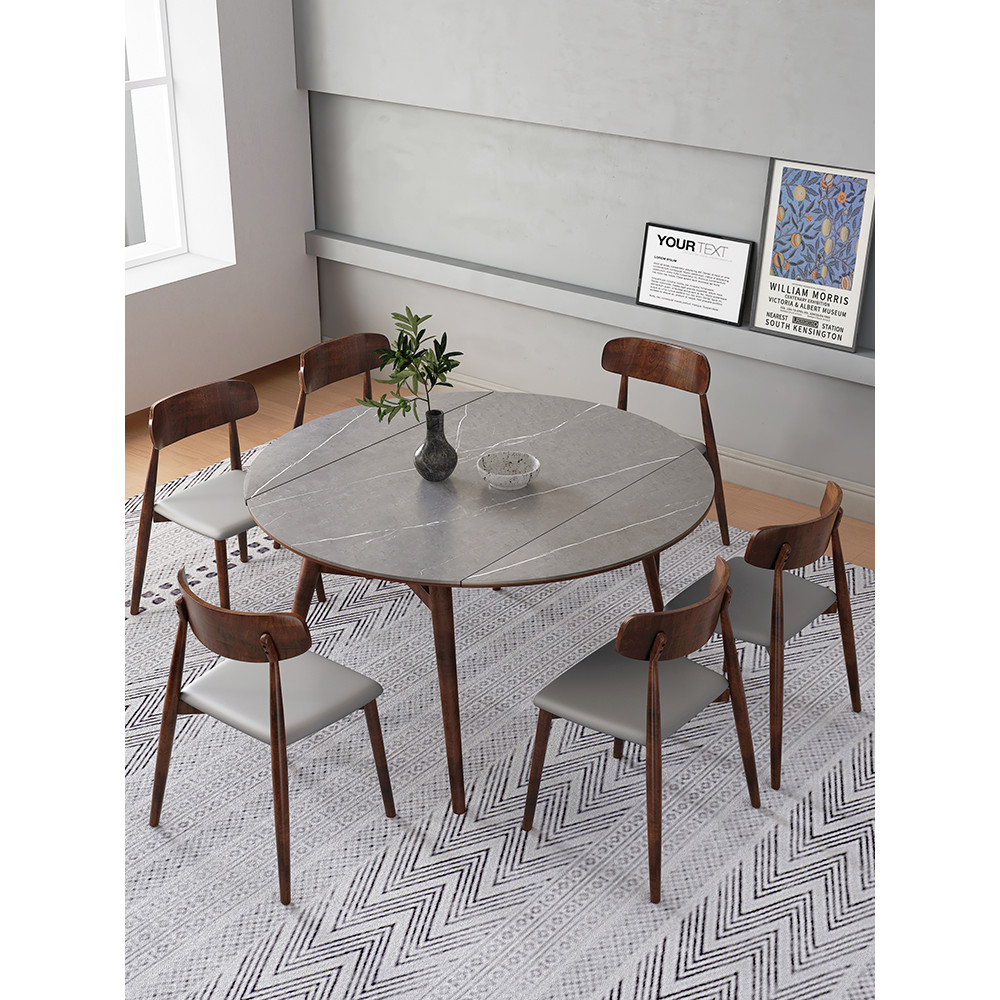 Nordic Solid Wood Dining Table Home Extendable Folding Rock Slab Dining ...