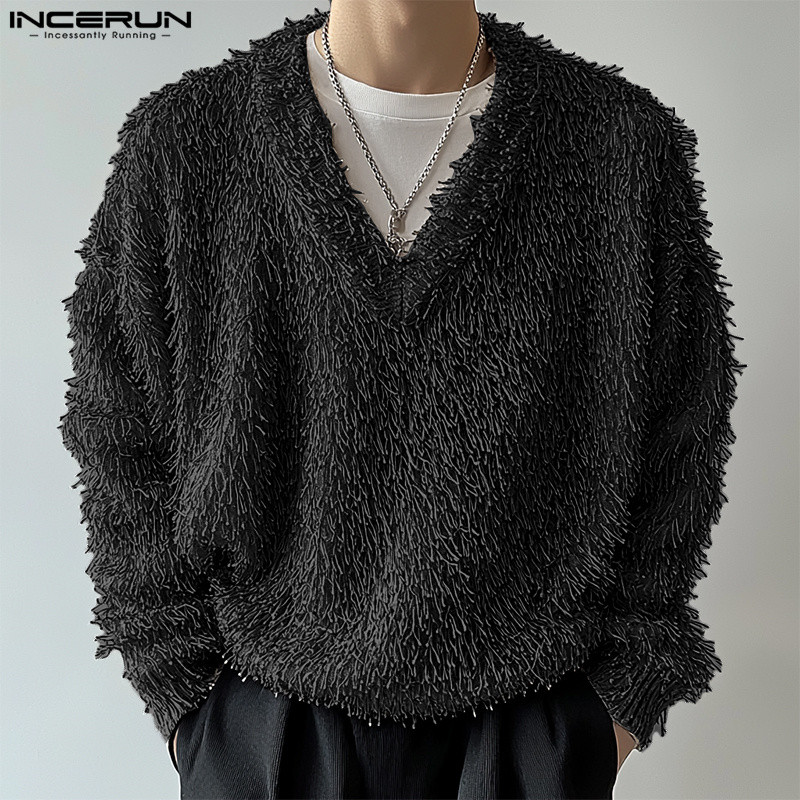 Incerun Men Korean Casual V Neck Long Sleeve Solid Color Sweatshirt