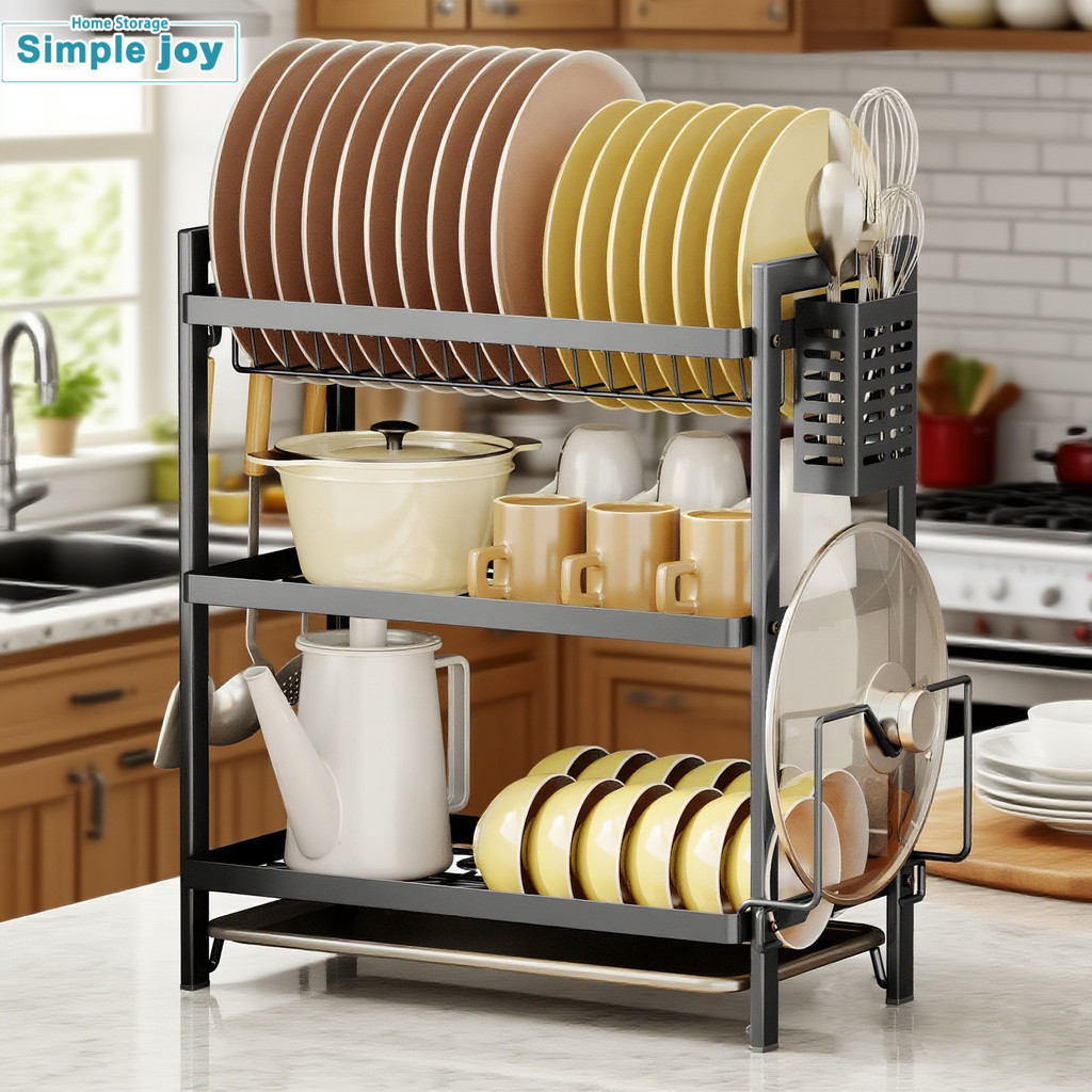 SimpleJoy Dish Rack with Tray Dish Drainer Rack 2/3 Tiers Plate ...