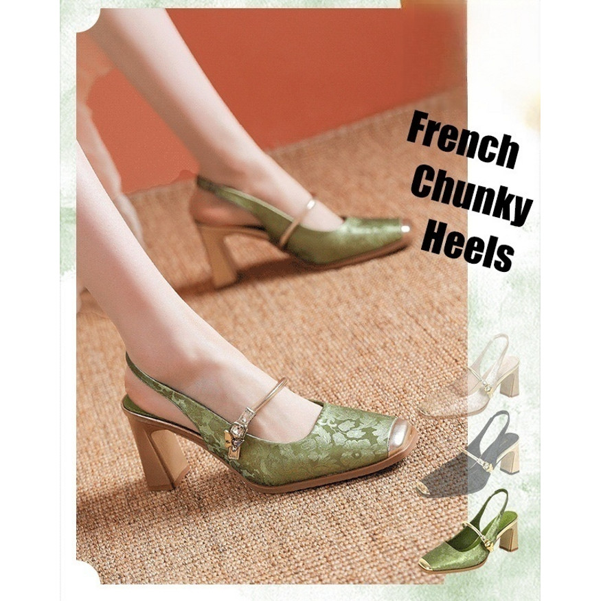 Women's shallow mouth square head single shoes Shopee Philippines