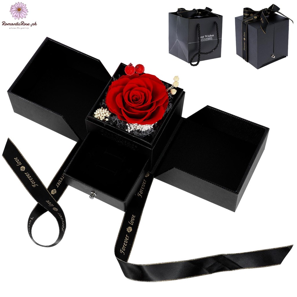 Preserved Roses Jewel Case Real Red Rose Flower Gifts Romantic Eternal ...