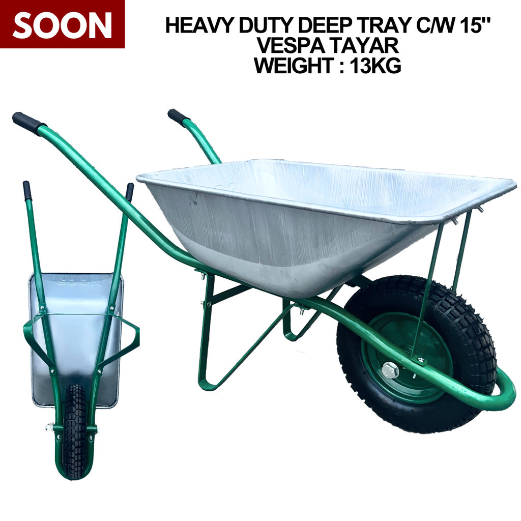 SOON HEAVY DUTY Brand New PVC/STEEL Deep Tray Grey Wheel barrow ...