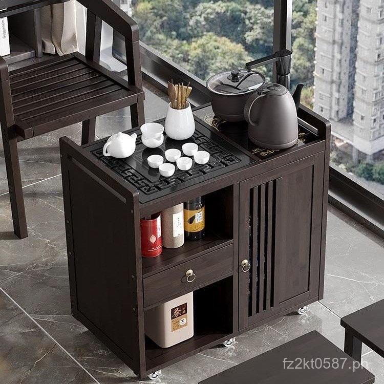 Integrated Tea Tray Tea Table Small Tea Cart Mobile Solid Wood Tea Bar ...