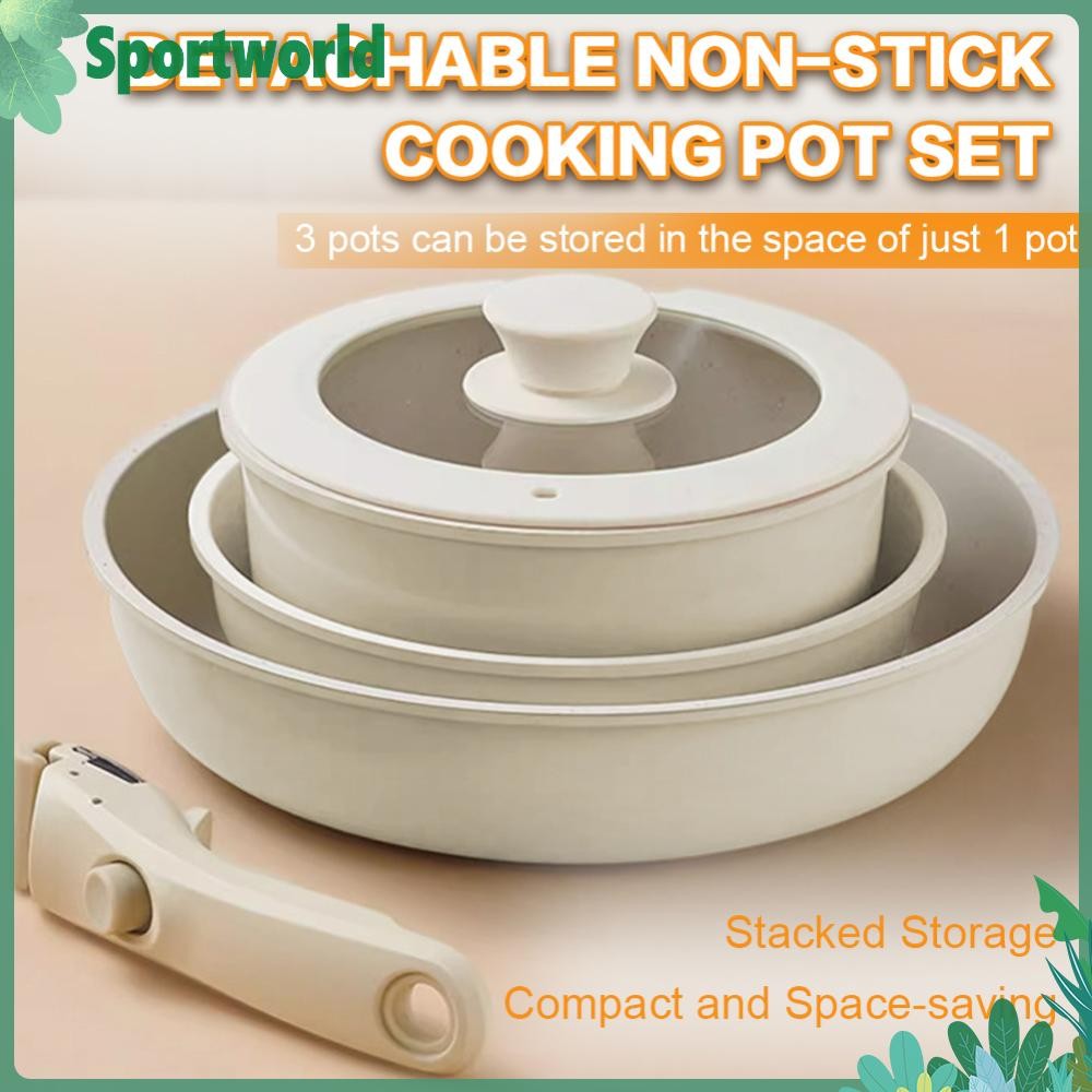 6Pcs Ceramic Non Stick Pot Set with Detachable Handle Universal Fry Pan ...