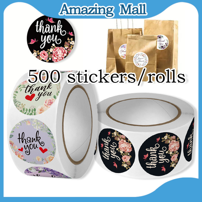 500pcs/roll Round Thank You Stickers Self-adhesive Thank You Flower ...