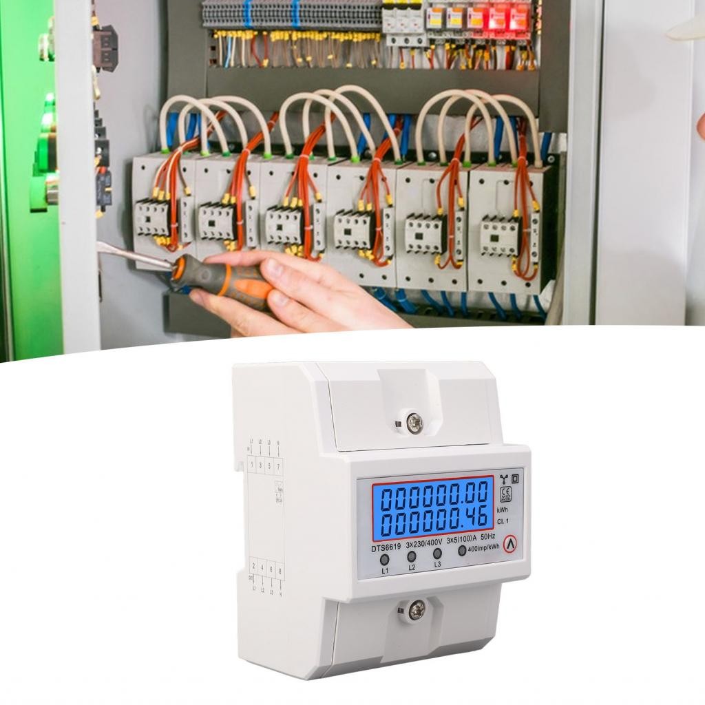 Xguli DIN Rail Energy Meter 3 Phase 4 Wire Backlit LCD Display Home ...