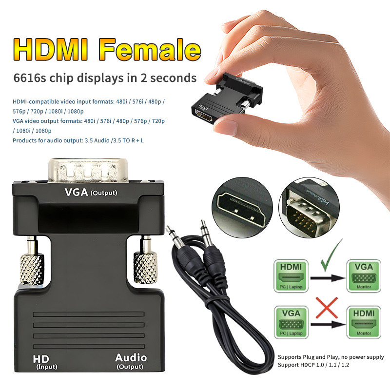 HDMI Female to VGA Male with Audio Output Cable Converter | Shopee ...