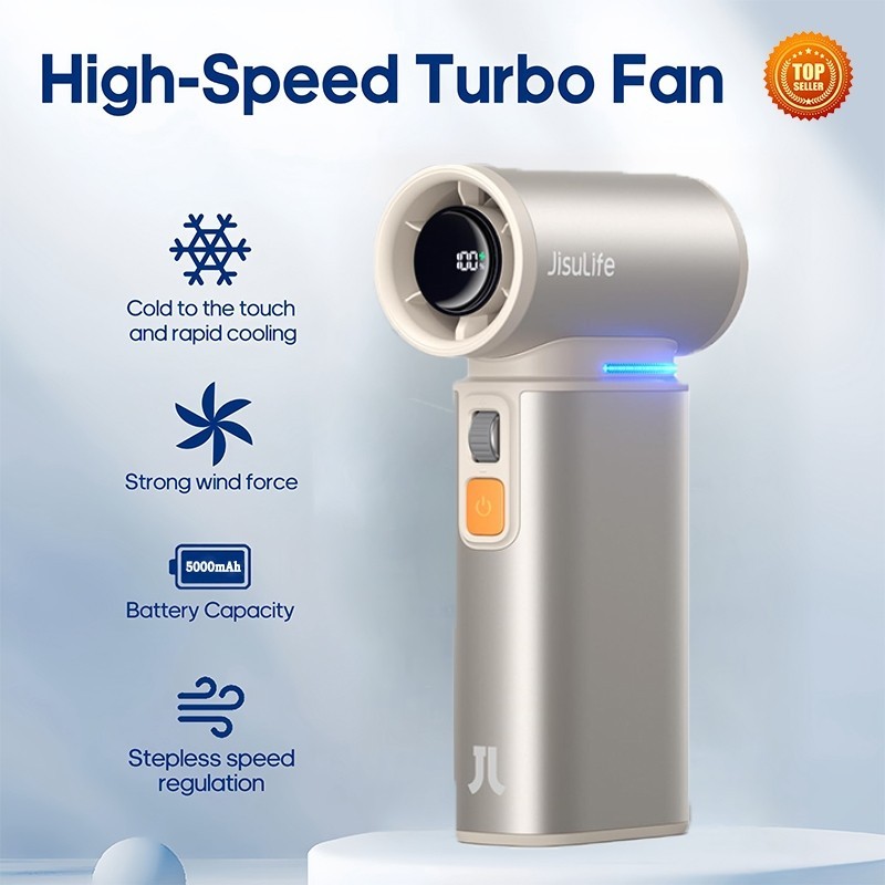 JISULIFE Mini Fan Rechargeable Handheld Jet Fan Strong Wind 100 Gear ...