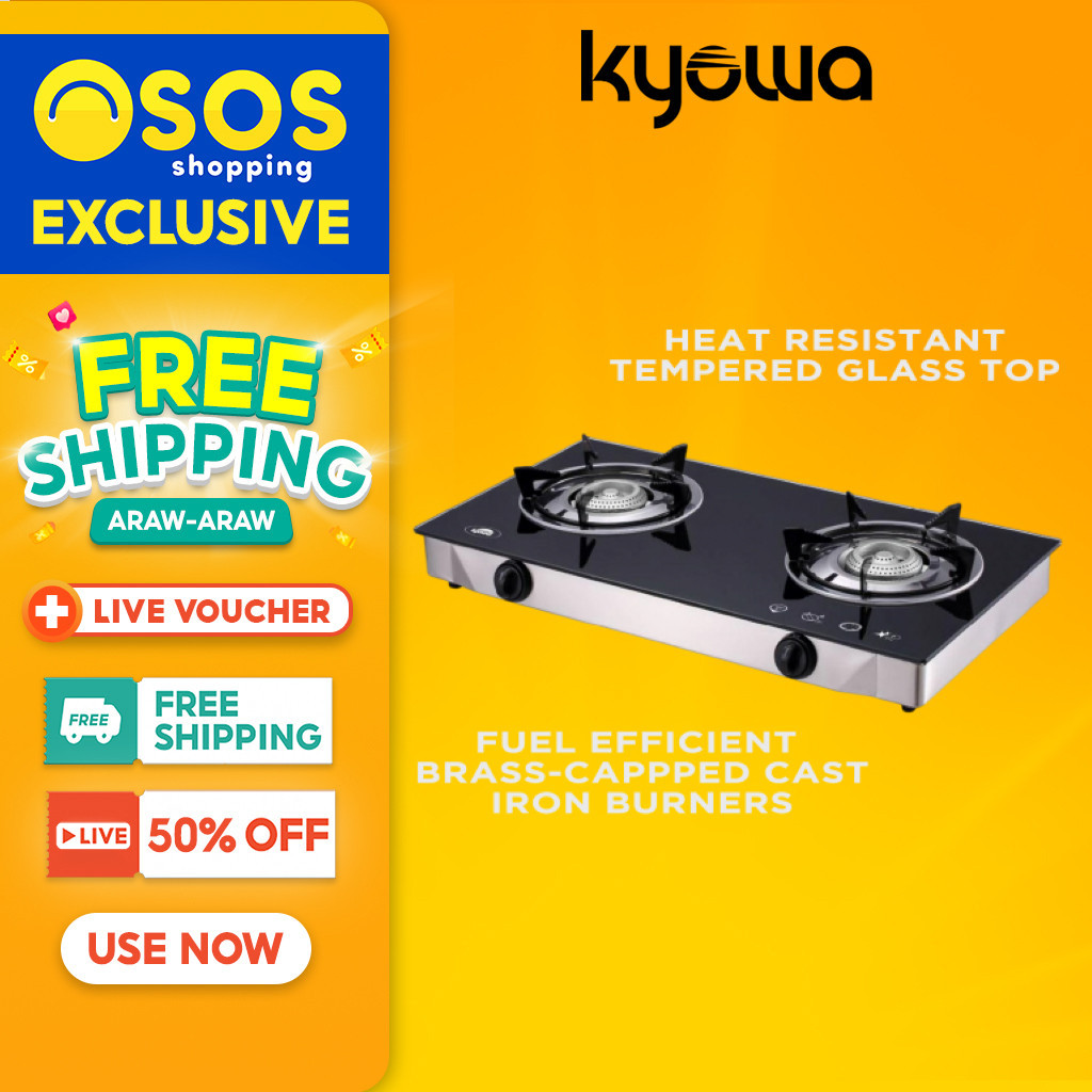 Kyowa Original Tempered Glass Double Burner Gas Stove with Cast