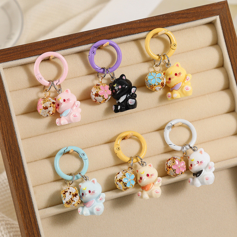 Fashion Sakura Wind Chime Keychain Cartoon 3D Fortune Cat Pendant ...