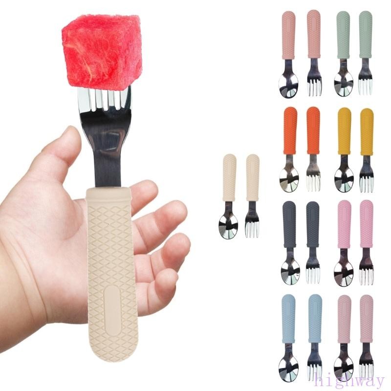 2Pcs Silicone Handle Baby Cutlery 316 Stainless Steel Child Tableware Toddler Le