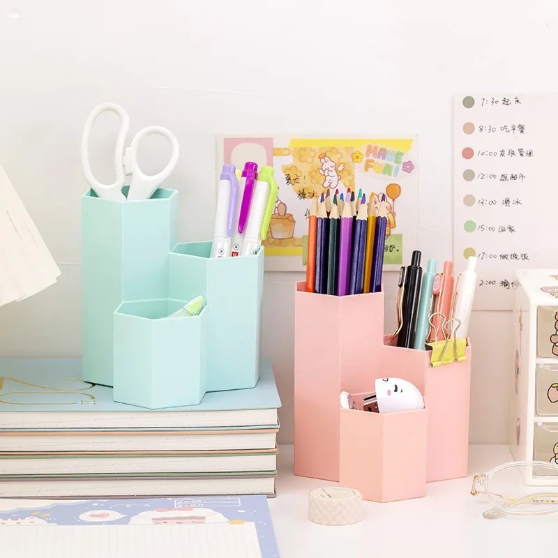 Large Capacity Hexagonal Desktop Organizer Pen Container Holder Storage ...