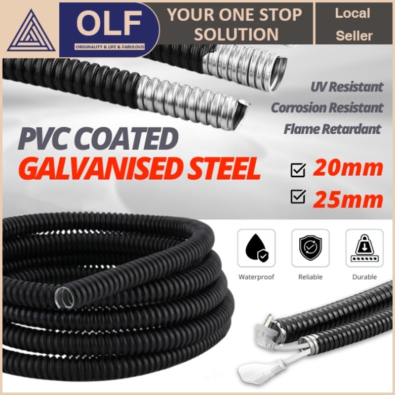 1M 20/25mm Stainless Steel Corrugated Pipe PVC coated Wire Line Cable ...