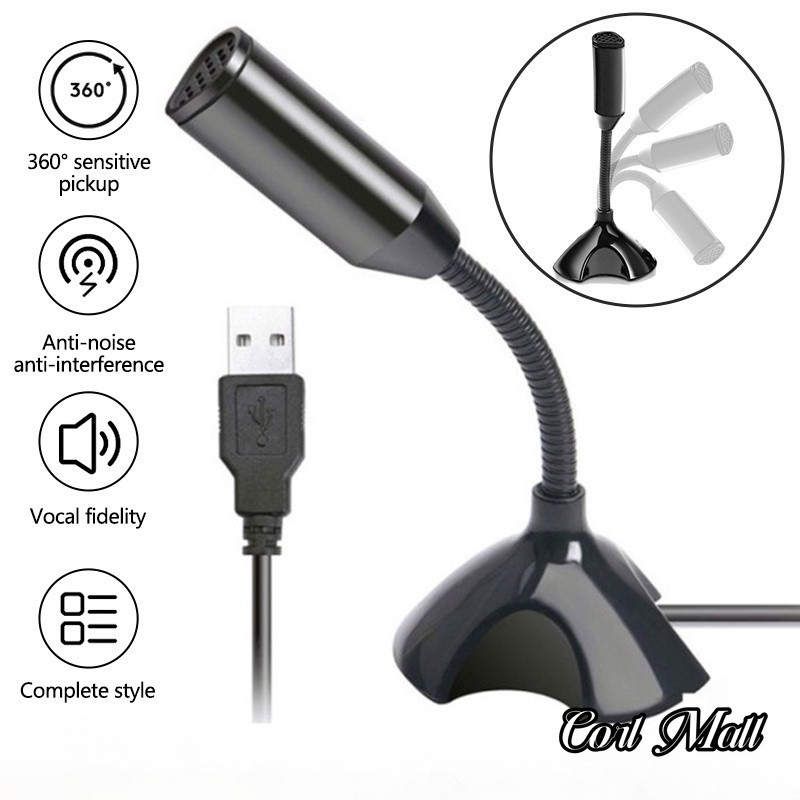 Laptop Microphone USB Desktop Gaming Mic With Holder For PC Computer ...