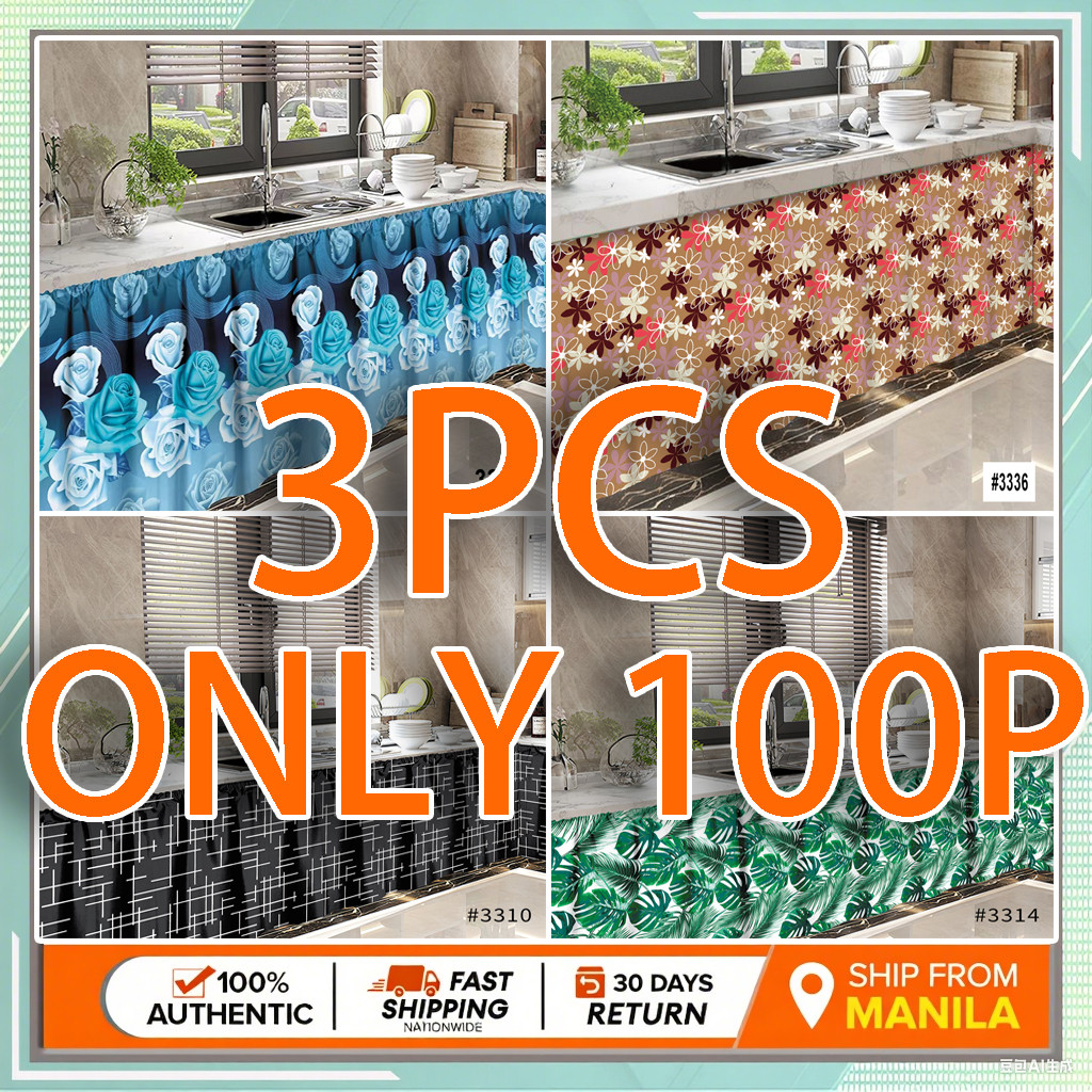 【100Peso】3PCS Curtain For Lababo 100x70cm Sink Kitchen Curtain Short ...