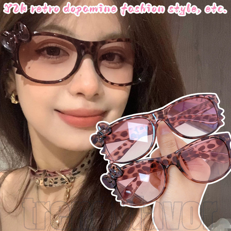 1/2/3Pcs Y2K Retro Pink Leopard Bow Glasses - Women Fashion Korean ...