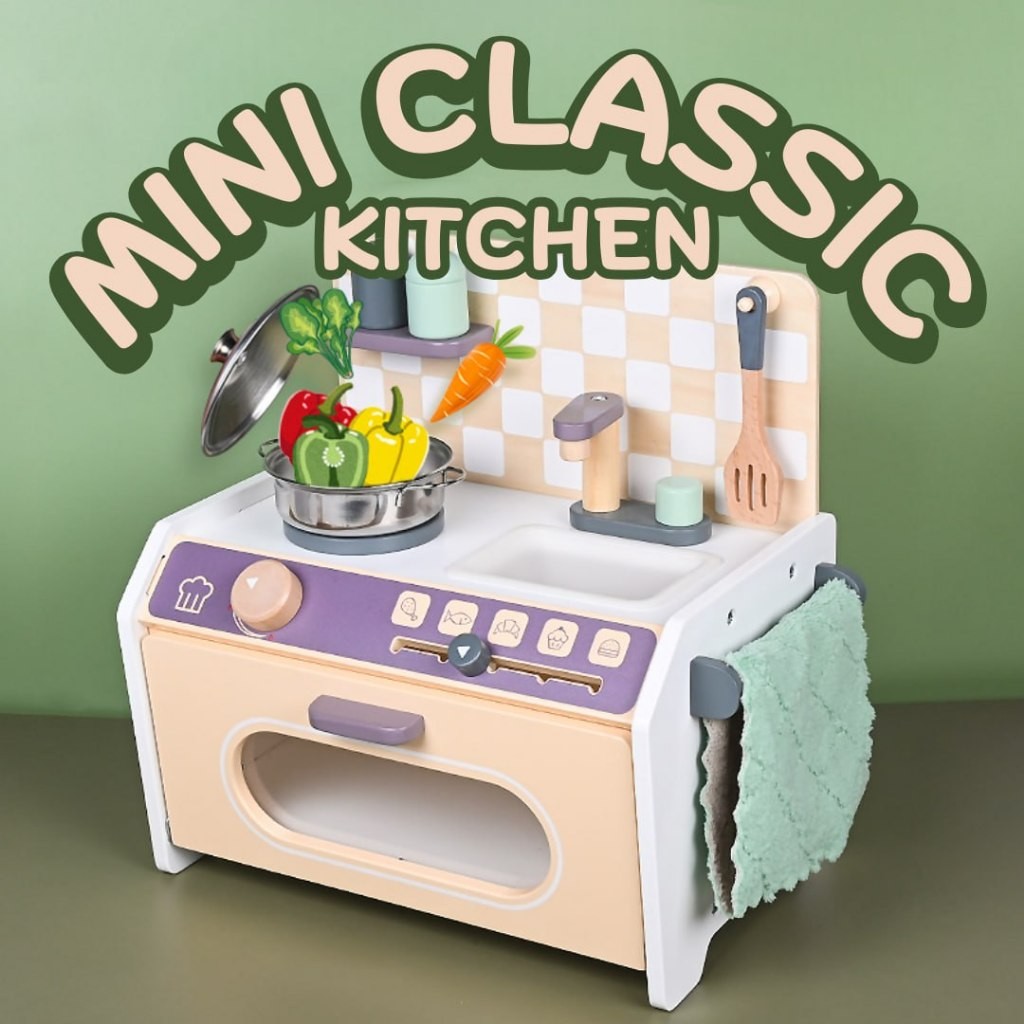 BYJ Mini Classic Kitchen Wooden Cooking Pretend Playset Chef Cookware ...