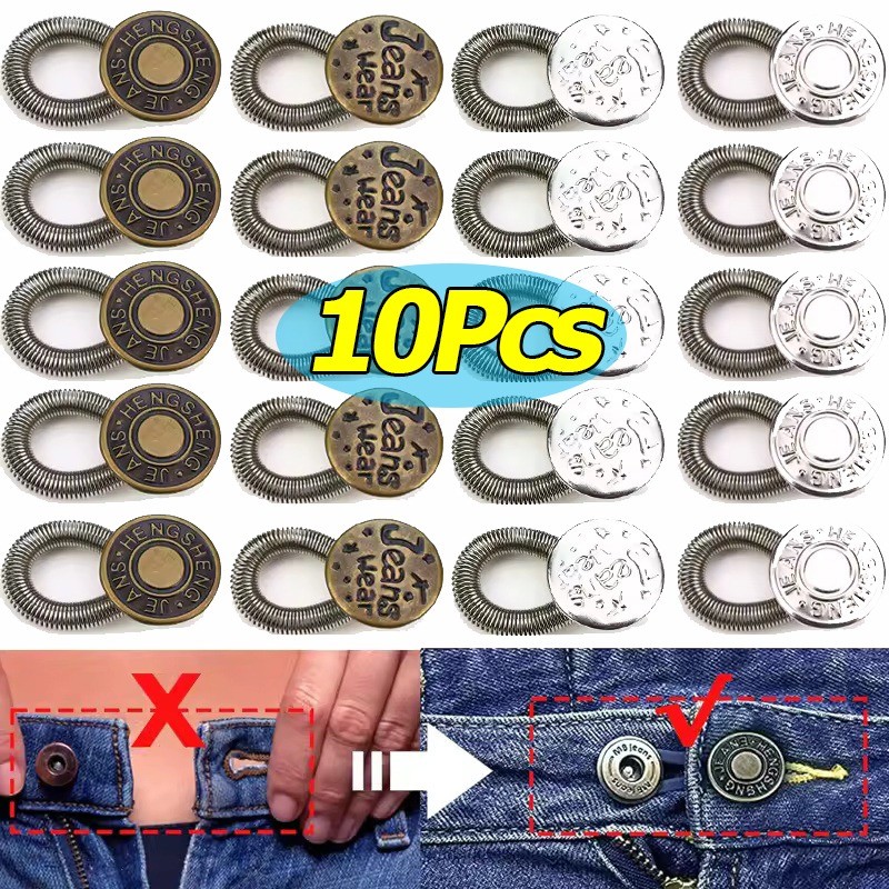 3/5/10pcs Reusable Pants Button Extender - Retractable Spring Button ...