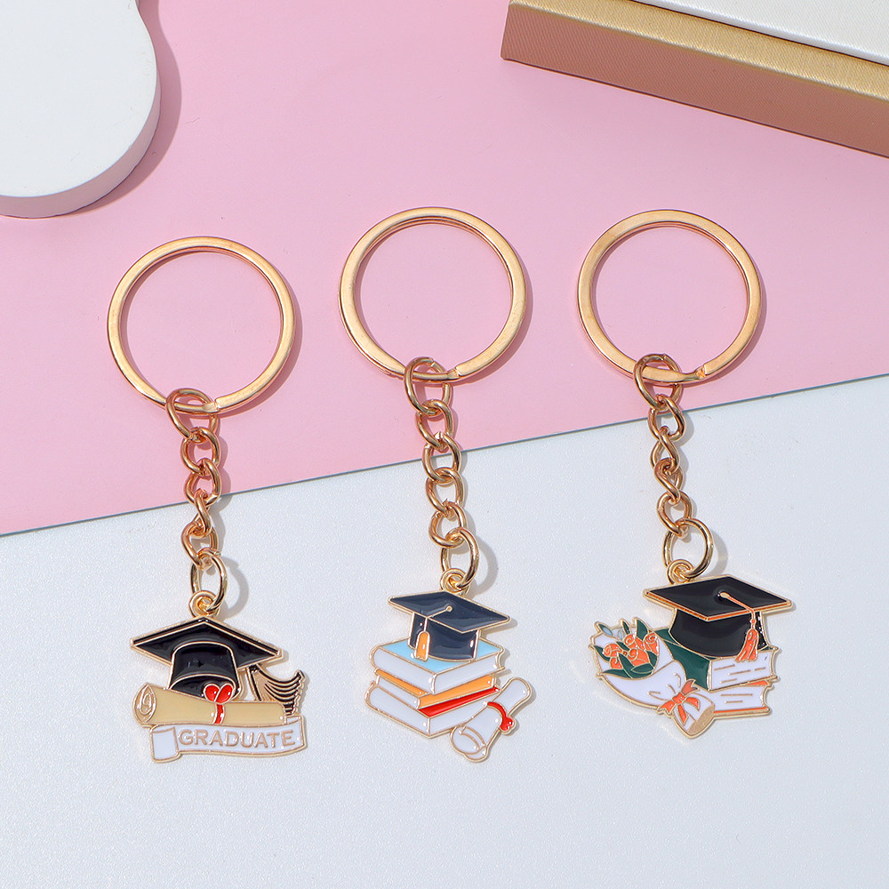 Graduation Hat Bouquet Keychain Mini Metal Book Pendant Keyring ...