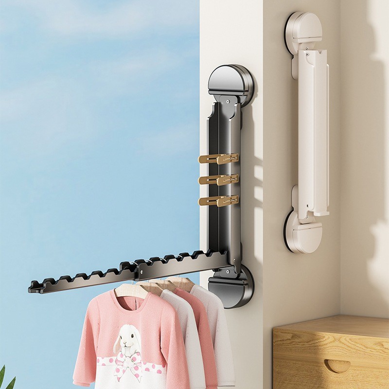 Suction Cup Folding Clothes Rack Balcony Home Invisible Telescopic ...