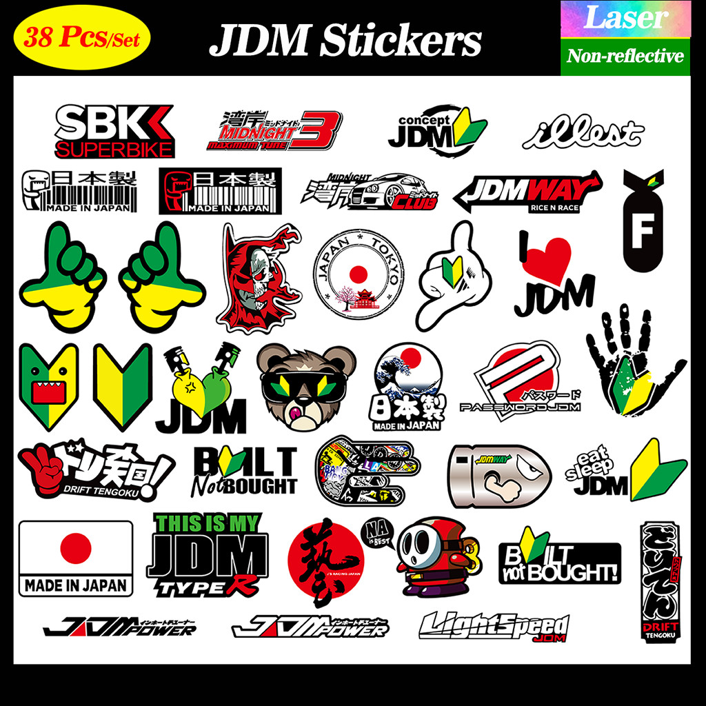 38 Pcs/Set JDM Stickers Reflective Laser Motorcycle Car Decal for ...