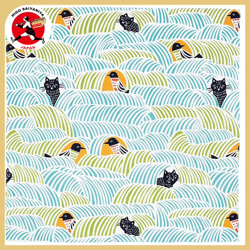 Musubi Furoshiki Wrapping Cloth - 45cm Kata Kata Cat and Bird Design ...