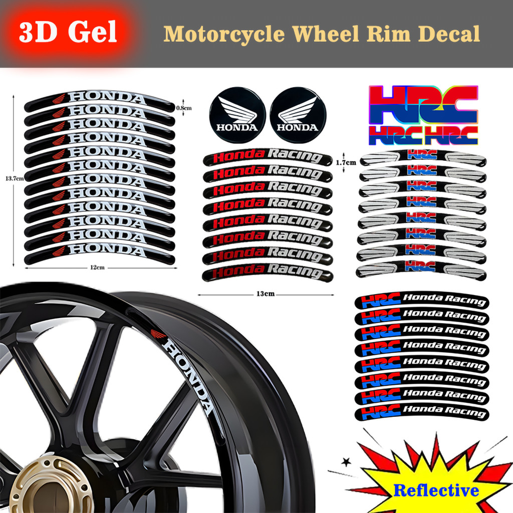 3D Gel HRC HONDA RACING Reflective Motorcycle Wheel Mags Stripe Decal ...
