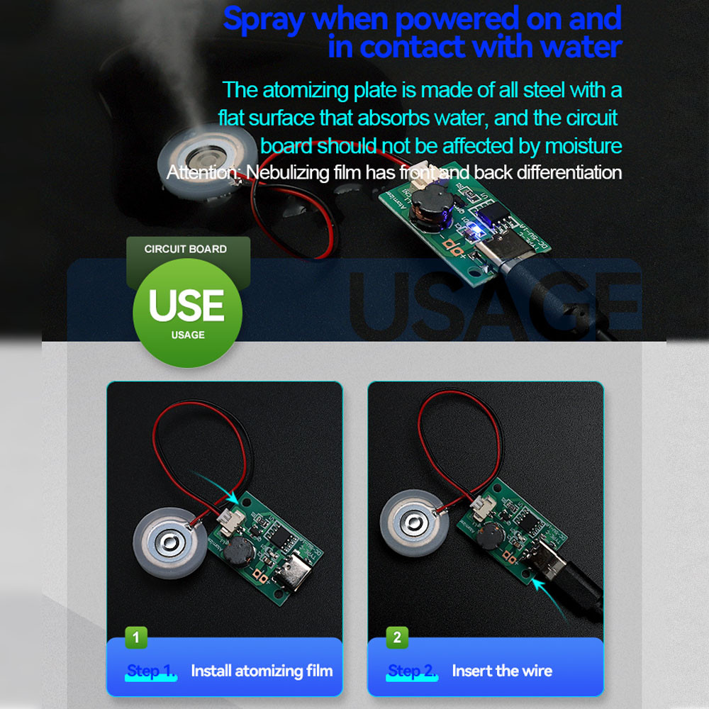DIYMROE DC 5V 1.5-2W Single Spray Humidifier Mist Module Energized Mist ...