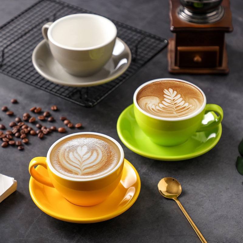 24K 250mL Glossy Ceramic Cappuccino Cups Coffee Cup and Saucer Pair Per ...