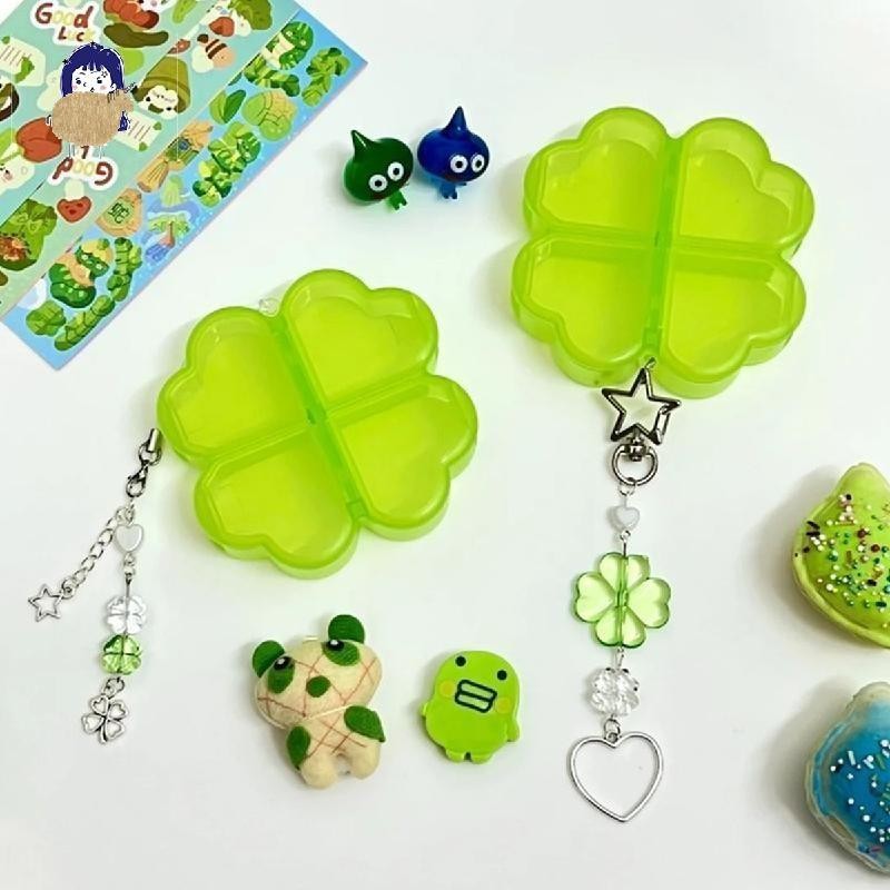 Mini Plastic Pill Storage Box Four-leaf Clover 4 Grids Daily Pill ...