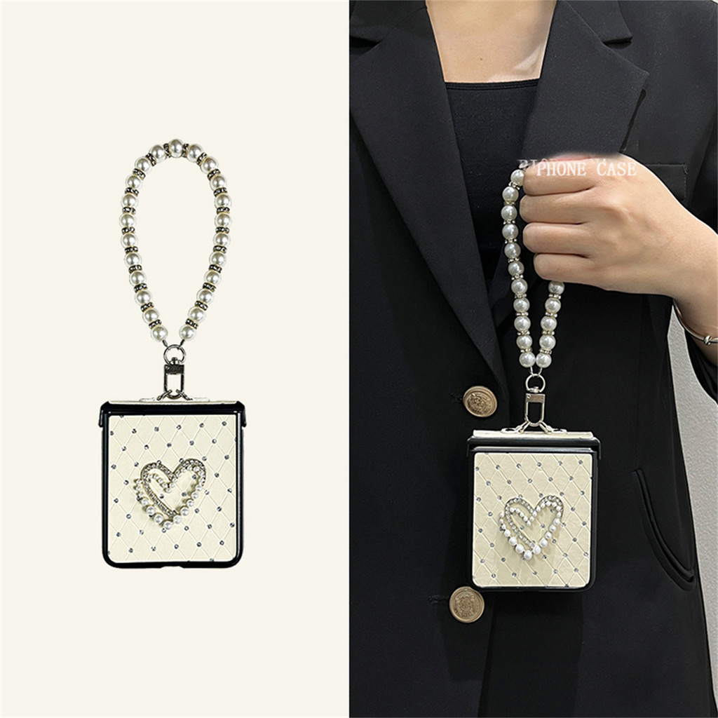 Luxury Simple Glitter Rhombus Lattice Phone Case with Pearl Bracelet ...