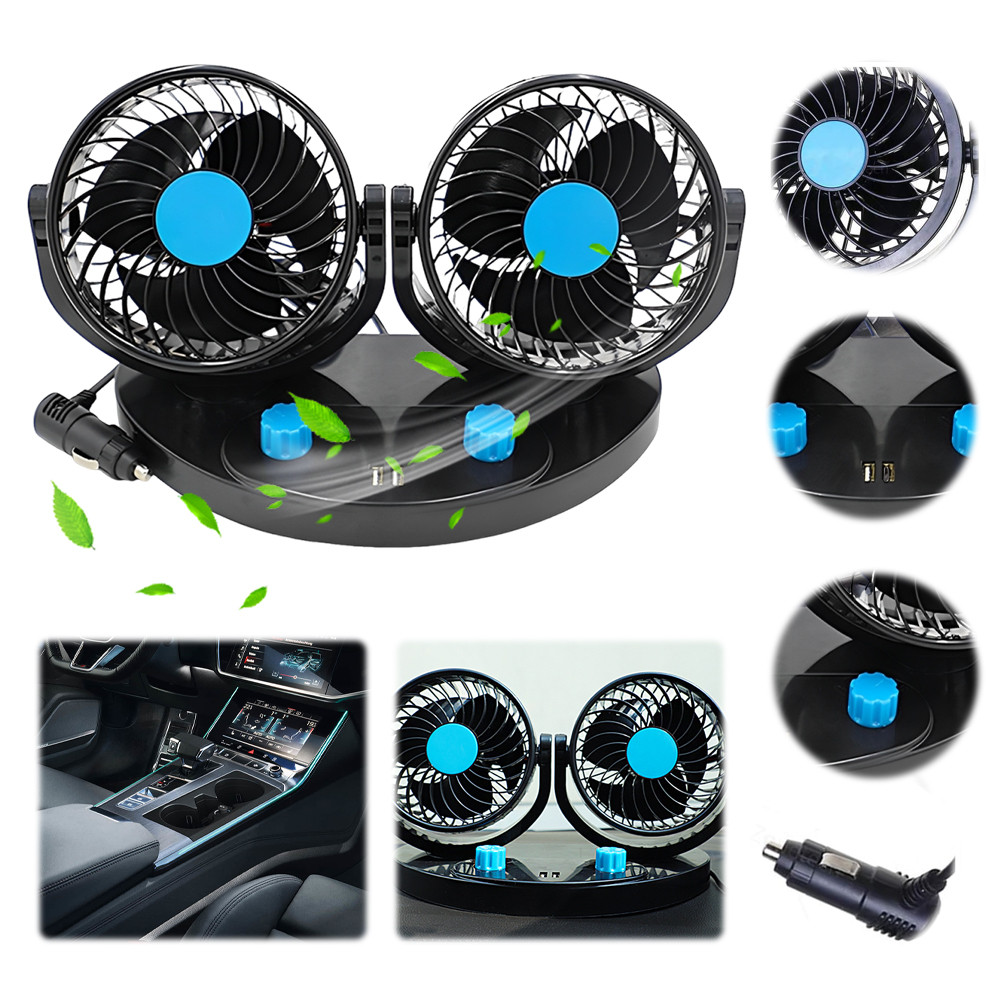 Dual-Head USB Car Cooling Fan 2-Speed Wind Speed Car Ventilation Fan ...