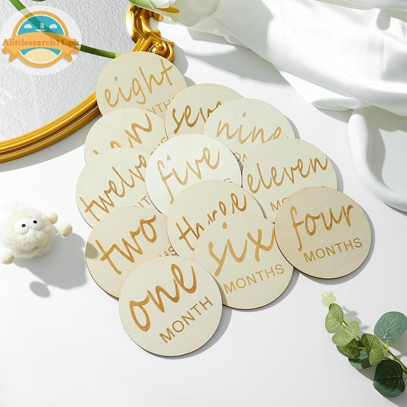 ASEARCH 12 PCS Wooden Baby Monthly Milestone Cards, Baby Monthly ...