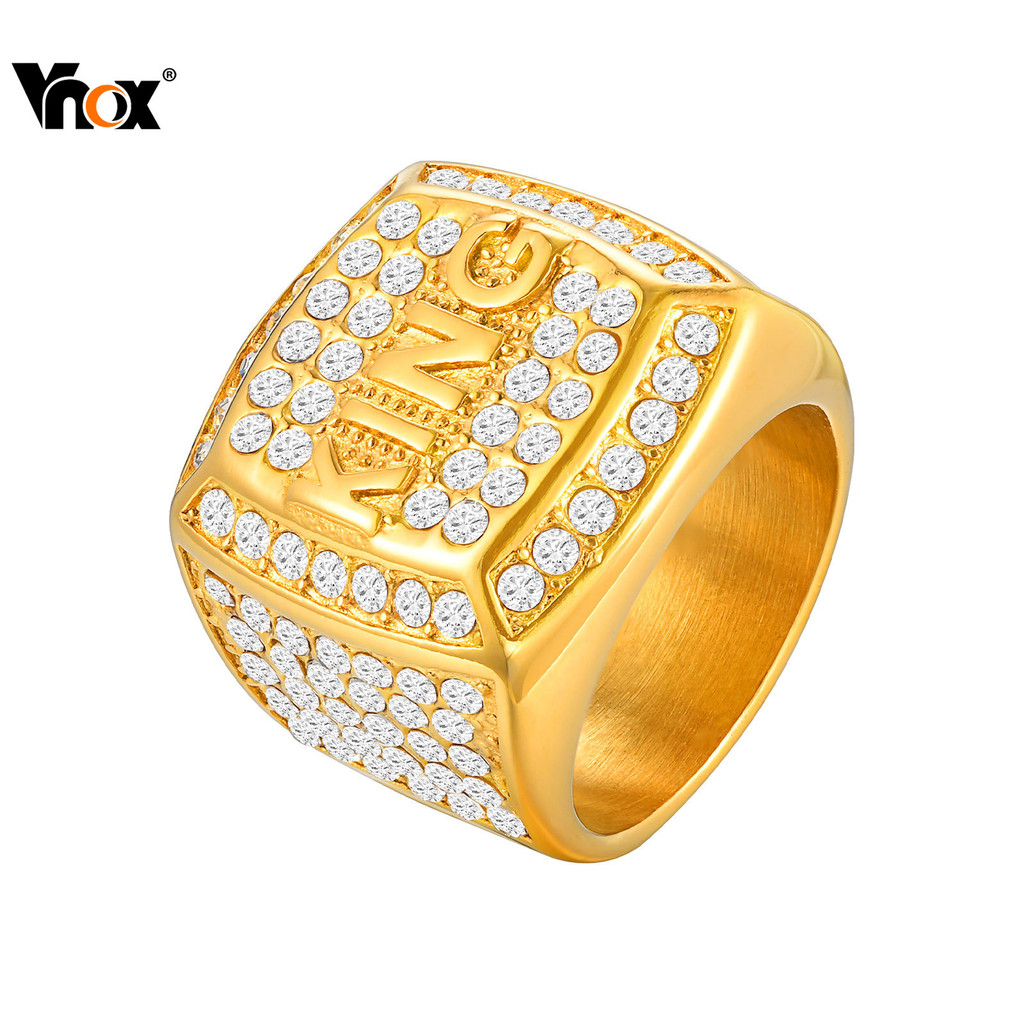 Vnox Hip Hop Zircon King Signet Ring for Men, Gold Plated Finger Ring ...